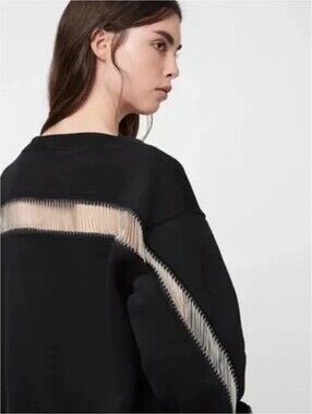 Allsaints “Jaine Sweat” Rocker Pullover Wrap Around Metallic Fringe Sweatshirt L